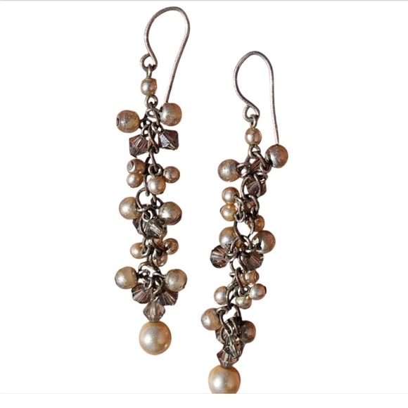 Faux Silver Pearls Dangle Earrings - Picture 2 of 7